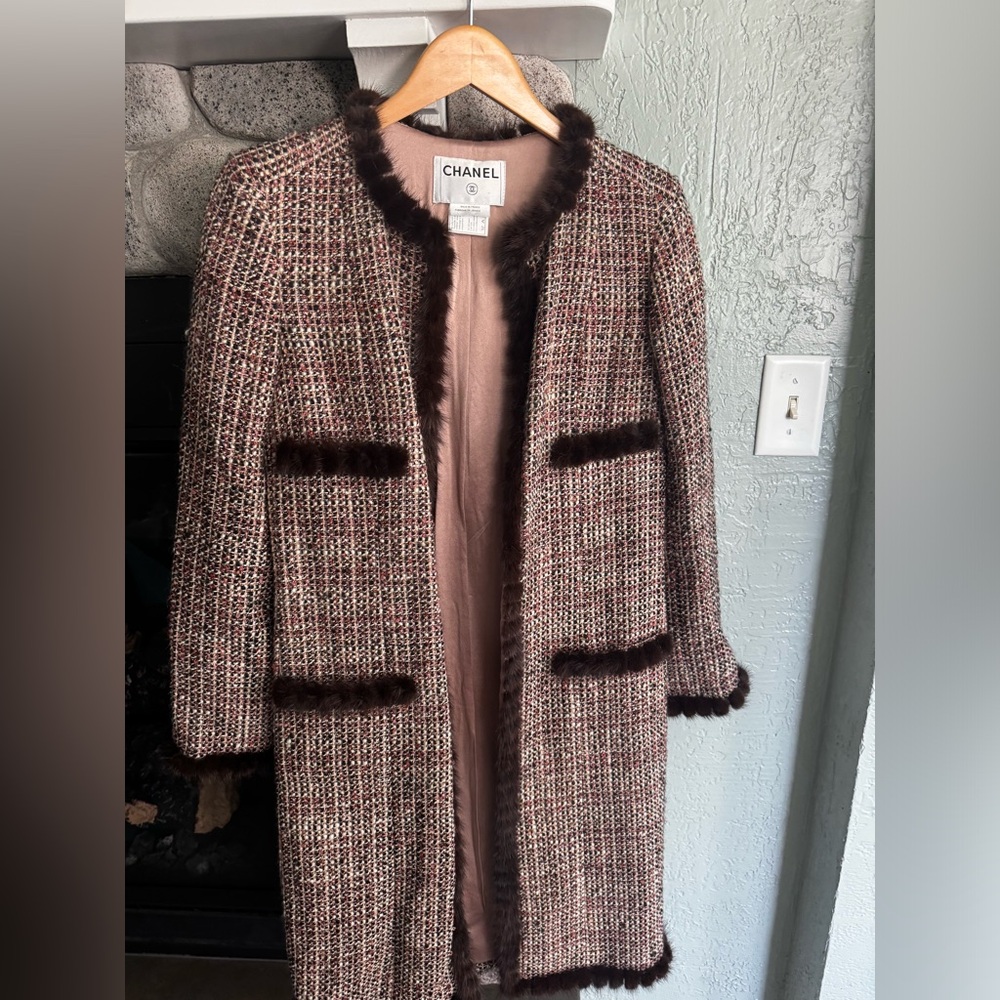 Chanel 2003 Wool Tweed Mink Fur Duster Coat